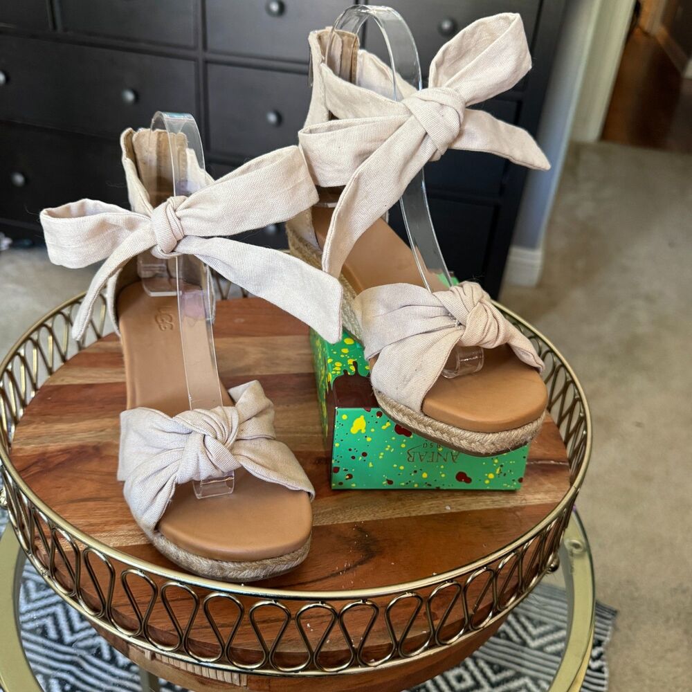 UGG "Yarrow" Espadrille Wedge Sandles with Ankle Ties | Women's Size 6